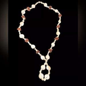 Vintage Necklace Cowrie Shell & Seashell LONG 18” Natural Boho